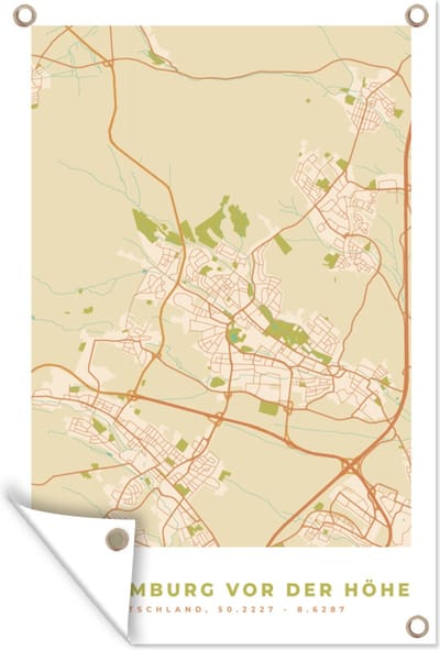 Muurdecoratie Kaart - Stadskaart - Bad Homburg vor der Höhe - Plattegrond - Vintage - 120x180 cm - Tuinposter - Tuindoek