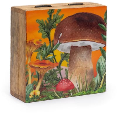 Ancient Wisdom - Wierook - Middelgrote vierkante doos 13,5x13,5x6 cm - Paddenstoeldesign - geuren - wierookhouder - geurstokjes - aromatherapie - handgerold