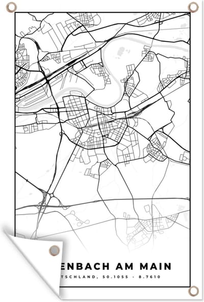 Muurdecoratie Plattegrond - Offenbach am Main - Kaart - Stadskaart - 120x180 cm - Tuinposter - Tuindoek