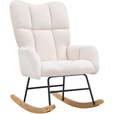 VEVOR Schommelstoel voor de kinderkamer, draagvermogen 113,4 kg, bekleed met teddystof, met zachte zitting en hoge rugleuning, voedingsstoel voor de kinderkamer, slaapkamer, woonkamer, ivoorwit