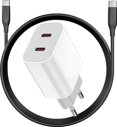 35W Dubbele USB C Oplaadstekker + Nylon USB-C Kabel - USB C naar USB C - 35 Watt - GaN Snel Lader - Super Fast Charge