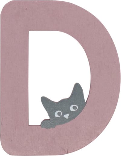 Houten Letter D Roze met Kat | 9 cm