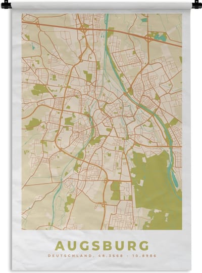 Wandkleed - Wanddoek - Plattegrond - Augsburg - Kaart - Vintage - Stadskaart - 120x180 cm - Wandtapijt