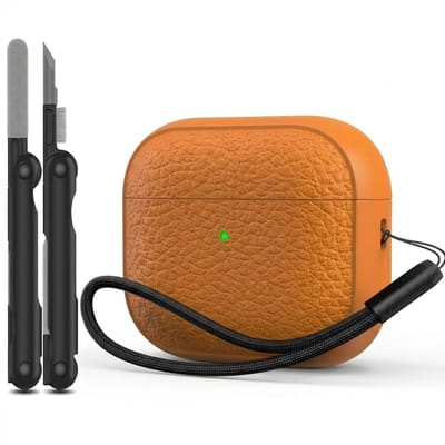 Oranje hoesje voor oordopjes unisex met textuur en draagkoord geschikt voor AirPods Pro 2 inclusief reinigingsset en TPU beschermhoes