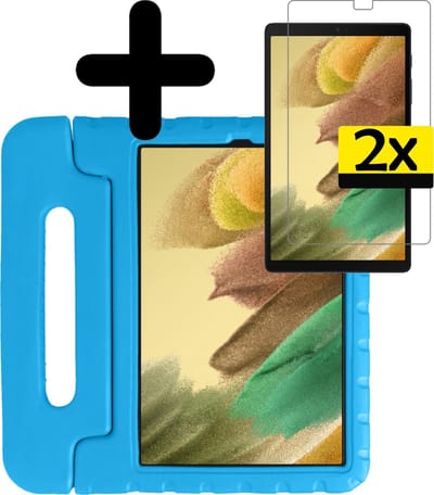 Hoes - Geschikt voor Samsung Galaxy Tab A7 Lite - Met 2x Screenprotector - Kinderhoes Shockproof Bumper - Kidsproof Case - Tablet Hoesje - Kinder Cover - Blauw