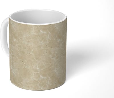 Mok - Koffiemok - Lichtbeige - Marmer print - Diffusie adering - Mokken - 350 ML - Beker - Koffiemokken - Theemok