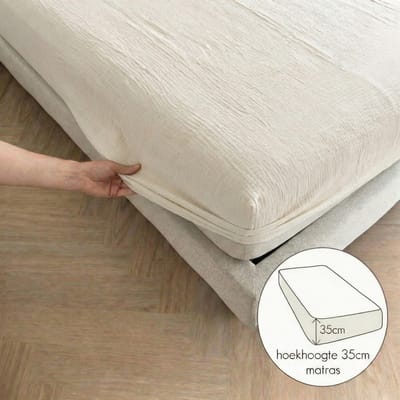Kayori Caro Hoeslaken Mousseline - 90x200cm - 100% biologisch katoen - Matrasdikte 35cm - Offwhite