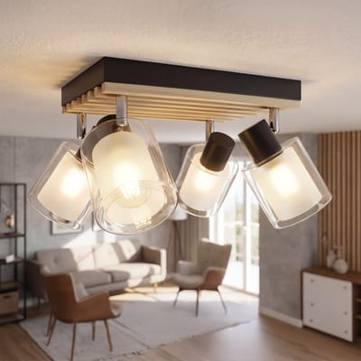 LAMEL - Plafond spot - Wandlamp - 4x E14 Fitting - Hout / Aluminium / Glas - Plafondspot voor Woonkamer,Slaapkamers,Keuken