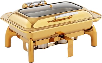 Gouden Chafing Dish Buffet Warmhoudpan GN 1/1 RVS met Kijkvenster 9 Liter