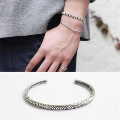 Nieuwe Mode Slang Retro Thais Zilver Creatieve Armbanden 925 Sterling Zilveren Sieraden Liefde Geweven Patroon Koppel Armbanden Sb182 gray