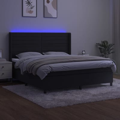 vidaXL - Boxspring - met - matras - en - LED - fluweel - zwart - 160x200 - cm