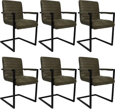 Bronx71® Industriële eetkamerstoel Block Antraciet eco-leer - Eetkamerstoelen set van 6 - stoel