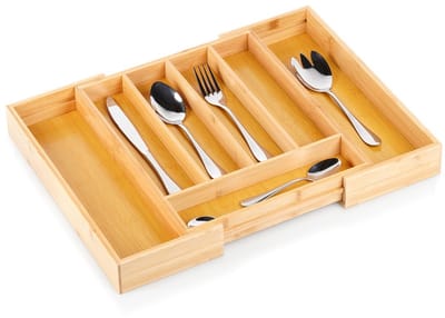 Bestekbak Uitschuifbaar Bamboe 28-45x33,5 cm - Bestekhouder - Bestekcassette - Besteklade