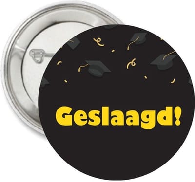 Button Geslaagd zwart met goud - geslaagd - examen - button - school - feest - party