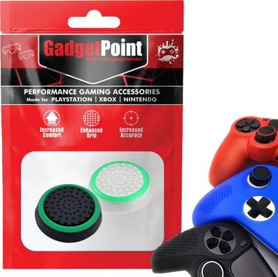 Gadgetpoint - Thumb Grips voor PlayStation, PS5, Xbox X/S, One & Switch Pro Controller - Gaming Thumbgrips - Performance Anti-Slip Thumbsticks - Bescherming Accessoires - Wit Groen/Zwart Groen