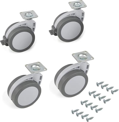Set 4 stuks grijze zwenkwielen voor meubels - Diameter 80 mm - Met aanschroefplaat - Kogellagers