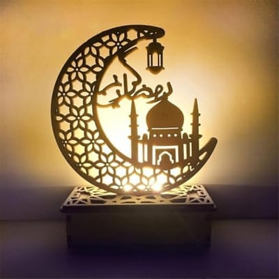 Ramadan en Eid LED Nachtlampje met Maan en Sterren - DIY Houten Decoratie