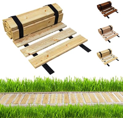 be4nature tuinpad hout 30 x 100 cm lichtbruin – oprolbaar, larikshout, antislip, flexibel, ideaal voor tuin en terras