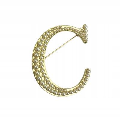 PINETS Gouden Brosche Letter C met Parels