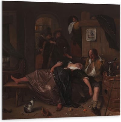 Forex - Oude Meesters - Het dronken paar, Jan Havicksz. Steen, ca. 1655 - 1665 - 100x100cm Foto op Forex