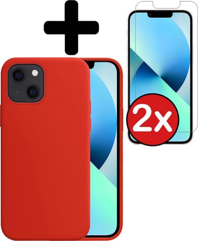 Hoesje - Met 2x Screenprotector - Geschikt voor Apple iPhone 13 Mini - Sterk & Shockproof - Telefoon Hoes - Back Cover - Siliconen Case - Telefoonhoes - Rood