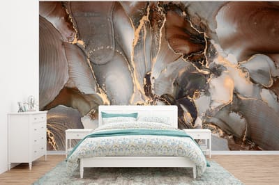 Behang - Fotobehang Grijs - Goud - Marmer - Marmerlook - Breedte 295 cm x hoogte 220 cm