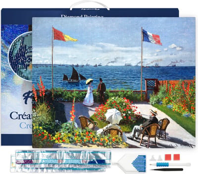 Figured'Art Diamond Painting set Volwassenen 40x50 cm met lijst Het terras bij Sainte-Adresse - Monet - 5D DIY Art full drill vierkante diamant - Canvas al ingelijst