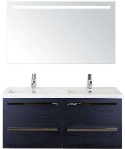 Seville Badmeubelset 120 cm - 4 Laden Black Oak - Wastafel Djazz Dubbel met Sence Spiegel