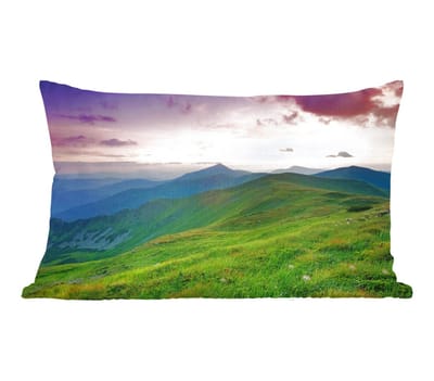 Sierkussens - Kussentjes Woonkamer - 50x30 cm - Berg - Gras - Landschap - Avond