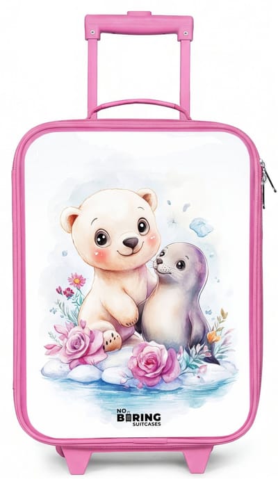 NoBoringSuitcases.com® - Kinderkoffer roze - Kindertrolley meisje - IJsbeer en zeehond op een ijsschots - Koffer kind lichtgewicht - Reiskoffer trolley voor kinderen - Koffertje met lichtgevende wieltjes - Rolkoffer