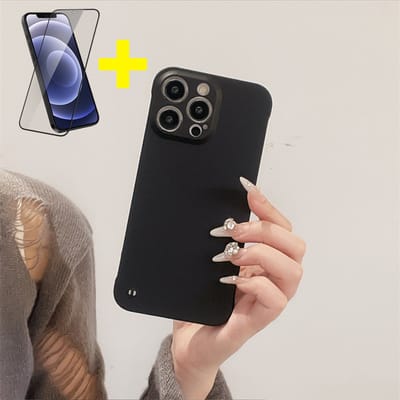 Hoesje voor iPhone 16 Pro, Frameloze Ultradunne Case, Zichtbare zijkanten voor comfort, Hoes PC met Metallic Matte Afwerking, Anti-Vingerafdruk-ZwartZwart - Screenprotector