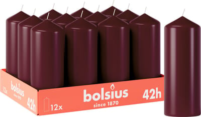 Bolsius - Gladde Stompkaarsen - 12 stuks - Bordeauxrood - 42 branduren - 15 x 5,8 cm