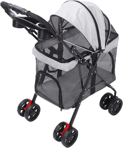 Huisdier Wandelwagen - Dierenbuggy Reiswieg - Buiten Wandelen - Opvouwbaar Met Eén Hand - Ruime Opening - Zwart