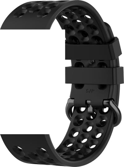 KELERINO. Siliconen bandje geschikt voor Fitbit Versa (Lite) met gespsluiting - Zwart - Small