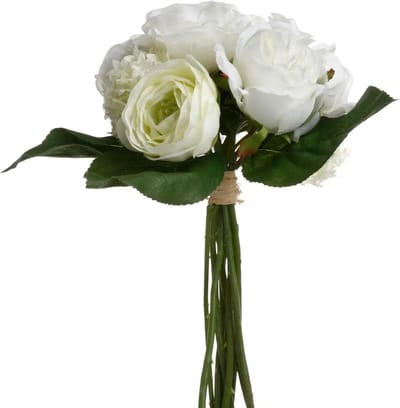 Atmosphera boeket Rozen kunstbloemen - wit - 30 cm - Bruidsboeketten - witte rozen bloemen