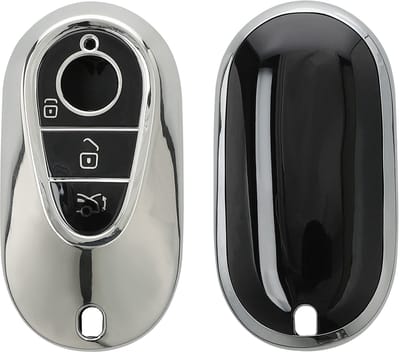 kwmobile autosleutel hoesje geschikt voor Mercedes Benz 3-knops autosleutel smart hoes - TPU autosleutel behuizing - Beschermende auto sleutel case - Sleuteletui in hoogglans zilver