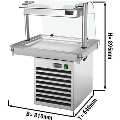 GGM Gastro Einbau Kühlplatte - 800mm - +2 bis +8 °C - 2x GN 1/1 - 350 Watt - mit Glas-Hustenschutz Zilver