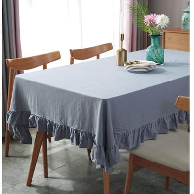 Rechthoekige Tafelkleed Katoen Linnen Effen Wit Tafelkleed Lotus Ontwerp Voor Bruiloft Feest Koffietafel Woonkamer Decor 140x260cm blauw