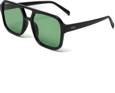 KIMU® Influencer Zonnebril - Zwart Montuur - Groene Glazen - Social Media Hollywood Stoer Hip Retro Avator Trendsetter Celebrity Pilotenbril Festival