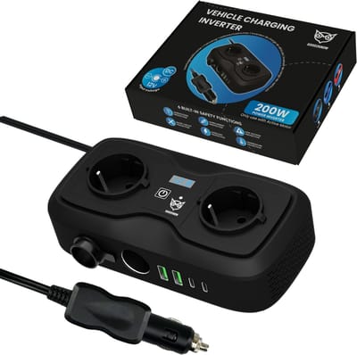 Good2know Auto Omvormer 12V 230V – Inverter - Spanningsomvormer – Auto stopcontact omvormer - Sigarettenaansteker Splitter – 2 Stopcontacten, 2 usb-a poorten, 2 usb-c poorten, 1 aanstekerpoort