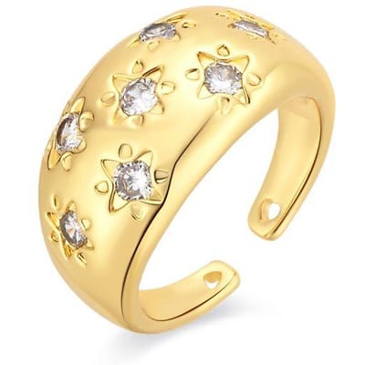 Luxenter Ring in Brilliant Metal en Zirconia legering, afgewerkt in 18 karaat geel goud - Juini