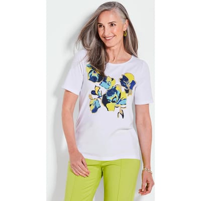 Shirt met print en borduursel - wit / gedess. - Gr. 38 van Goldner Fashion