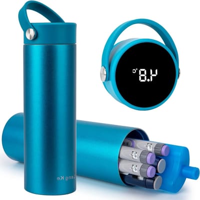 Reisopbergcase voor insulinekoeler, TSA-goedgekeurd, Blauw, met temperatuurweergave in °C/°F, ideaal voor diabetici