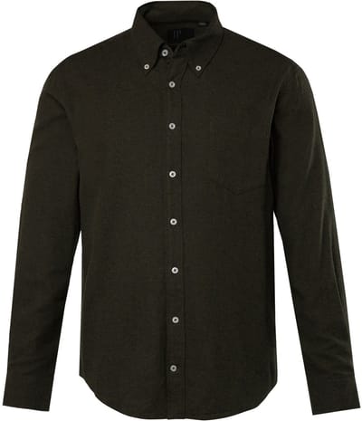 JP 1880 - Heren - Flanellen overhemd lange mouwen buttondown-kraag Modern Fit - Dennengroen - Maat 4XL