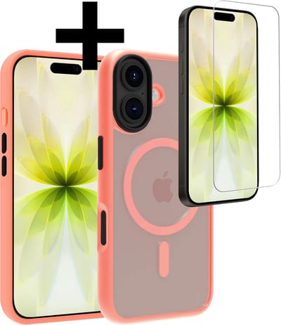 Hoesje - Met Screenprotector - Geschikt voor Apple iPhone 17 - Magsafe Compatible - Sterk & Shockproof - Back Cover - Shock Proof Case - Telefoon Hoes - Telefoonhoesjes - Perzik