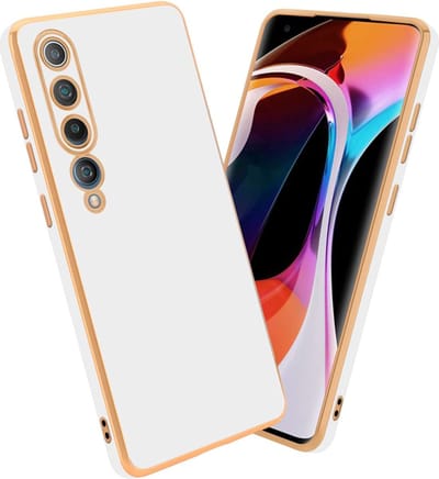 Cadorabo Hoesje geschikt voor Xiaomi Mi 10 / Mi 10 PRO in Glossy Wit - Goud - Beschermhoes Case Cover van flexibel TPU-silicone en met camerabescherming