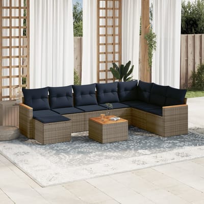 vidaXL - 9-delige - tuinbankset - met - kussens, - grijs - polyrotan