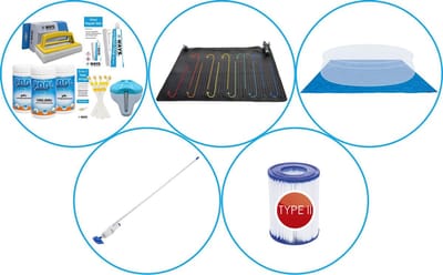 WAYS - Zwembad Accessoirepakket 5-delig - WAYS Onderhoudspakket & Zwembad verwarming & Zwembad filters Type II & Zwembad stofzuiger & Grondzeil