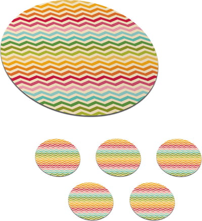 Onderzetters voor glazen - Rond - Patroon - Regenboog - Retro - 10x10 cm - Glasonderzetters - 6 stuks