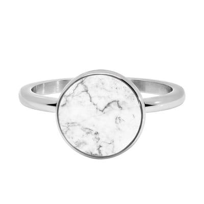 Quiges Stapelring Dames - Vulring - RVS Zilverkleurig met Witte Natuursteen - Maat 19 - Hoogte 2mm